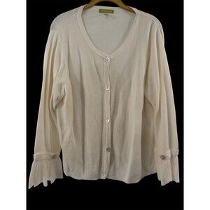 Sigrid Olsen Shell Button Up Flare Cuff Cardigan Sweater Ivory Size XL